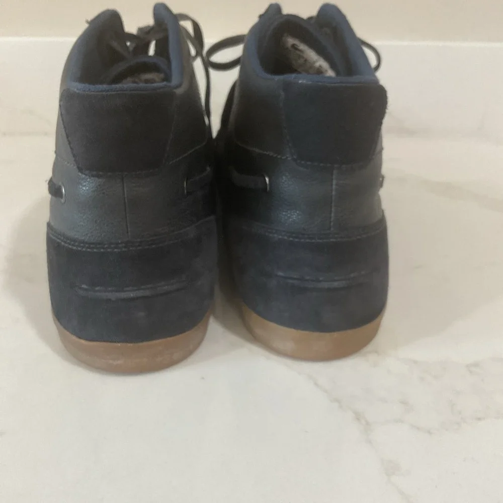 Men's Sz 17 Lacoste Shoes Crosier Sail Mid Sneakers Boots Dark Blue Suede Upper
